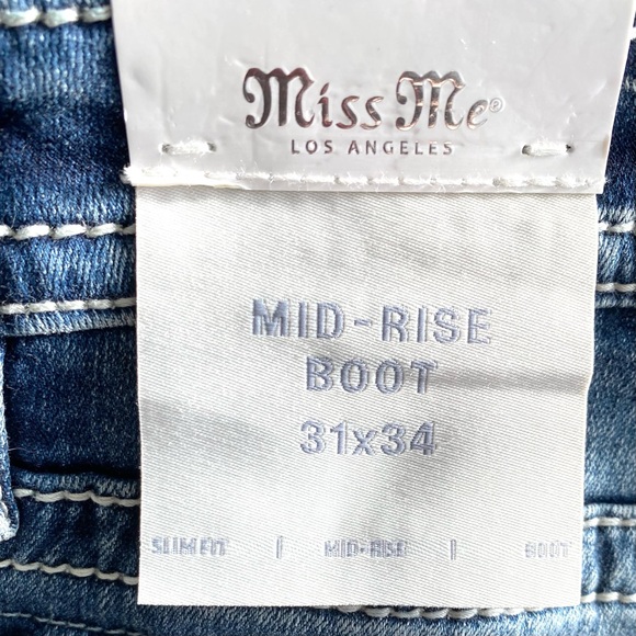 Miss Me Women's Jeans 31X34 Mid-Rise Bootcut Aztec Embroidered Diamond NWT - Picture 6 of 14